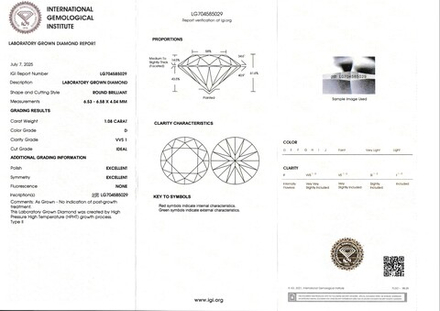Лабораторно-выращенный бриллиант Кр-57 6.53-6.58 мм D/VVS1 1.08 ct