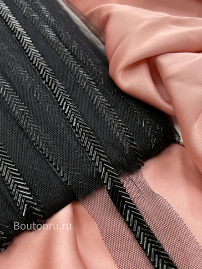 Тесьма черная стеклярус на сетке 4 см