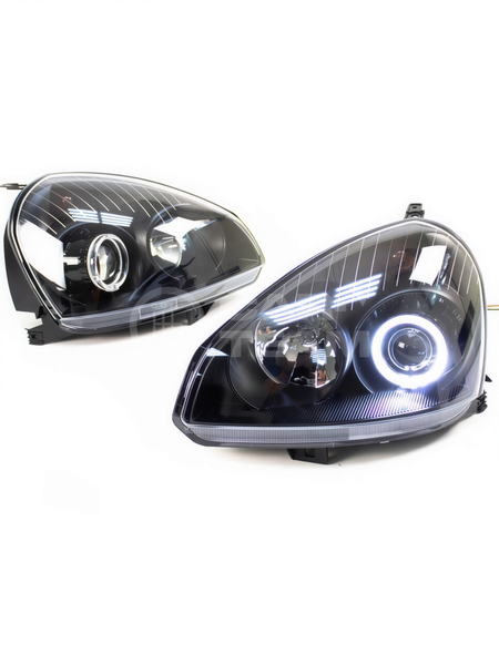 Фары Лада Приора передние круглые би линзы с ангельскими глазками, черная маска