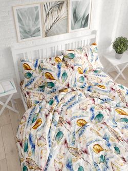 Постельное белье Полисатин Simple House "Пух-перо" 1,5-сп Наволочка 50х70 см 1 шт Простынь на резинке 90x200 см Пододеяльник 145x215 см