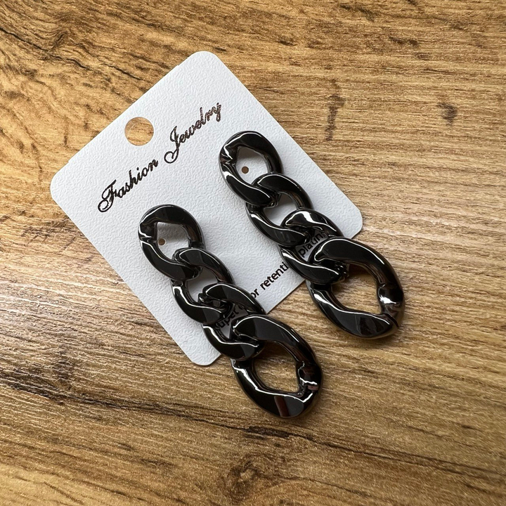 Серьги "Цепи" 4 звена плетение панцирное 2 размера металл графитовый 4,5 см