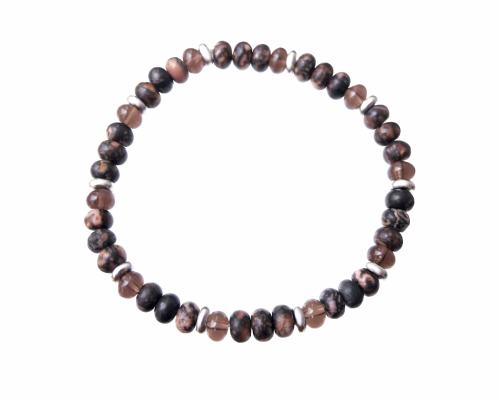 Браслет с родонитом и дымчатым кварцем