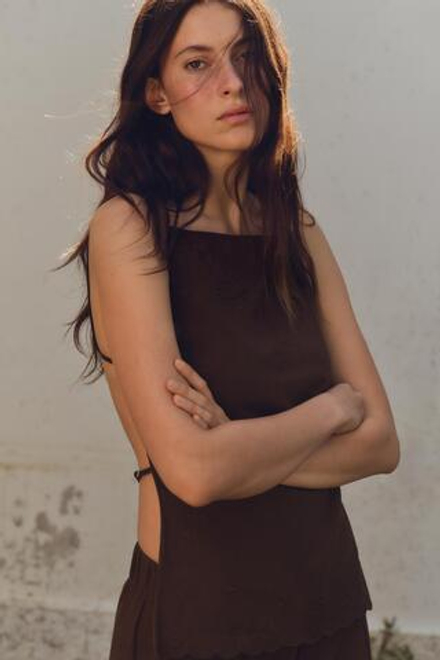 ZARA ТОП С ОТКРЫТОЙ СПИНОЙ И ВЫШИВКОЙ, КОРИЧНЕВЫЙ