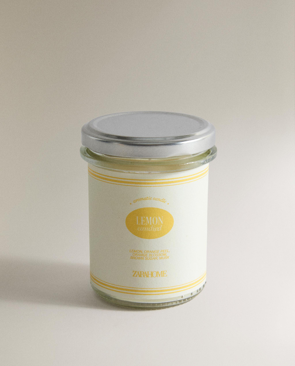 Zara Home Свеча ароматическая Lemon Candied 130 г, растительный воск, аромат свежий цитрусовый, Горчичный