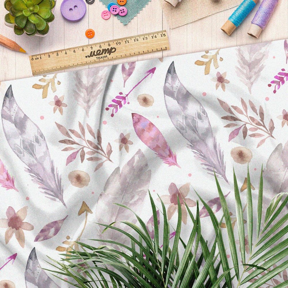 Ткань кулирная гладь акварельные перышки