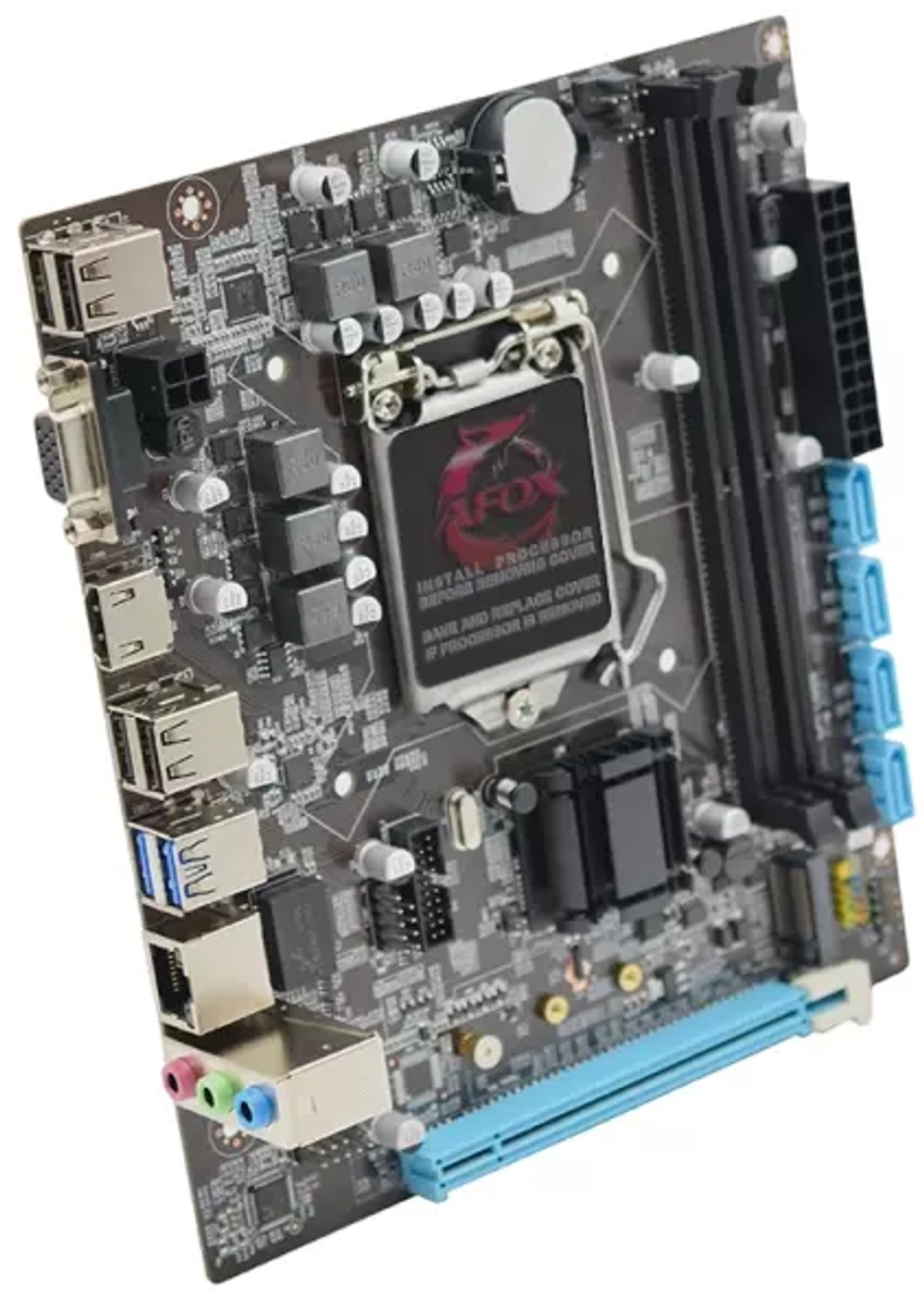 Материнская плата с процессором AFOX IH110-D4-MA2, Socket1151, i5-6400, mATX, Retail, Socket1151, Intel UHD Graphics 530, 2xDDR4, PCIe3.0, 1xM.2, 100LAN, 6xUSB2, 4xUSB3, CPU TDP 95Вт, VGA, HDMI, кулер CPU (IH110-D4-MA2-I5-6400)