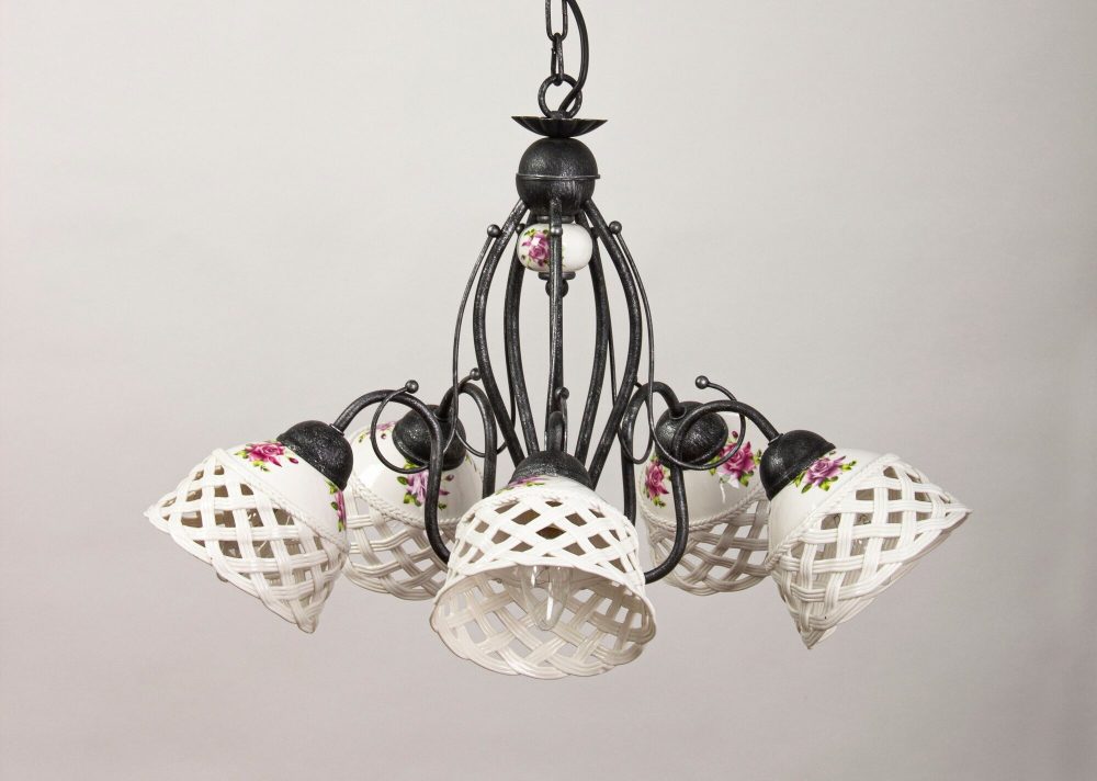 Подвесная люстра с абажурами Abrasax, 5 лампочек, 12м²,чёрный/белый, E14, 220V, 200W