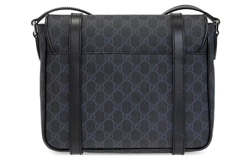 GUCCI Leather Messenger Bag, Shoulder Bag, Crossbody Bag Men"s Black Gray