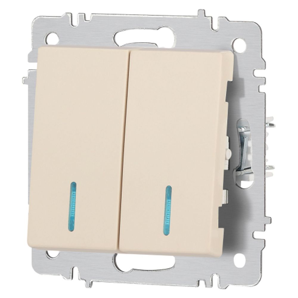 Выключатель Intro Accent 6-105-02 двойной с подсветкой, 10А-250В, IP20, СУ, AL/CU, слоновая кость | Intro