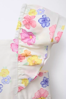 ZARA КОМБИНЕЗОН С ЦВЕТОЧНЫМ ПРИНТОМ И БАНТАМИ, РАЗНОЦВЕТНЫЙ