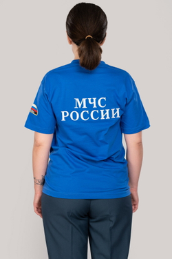 Футболка женская МЧС цв. василек (вышивка)