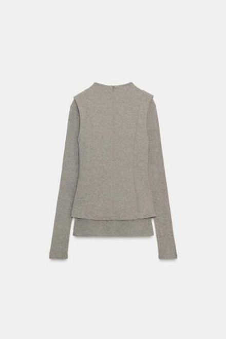 ZARA ТОП С ДВОЙНЫМИ ДЛИННЫМИ РУКАВАМИ, РЫЖЕВАТО-КОРИЧНЕВЫЙ