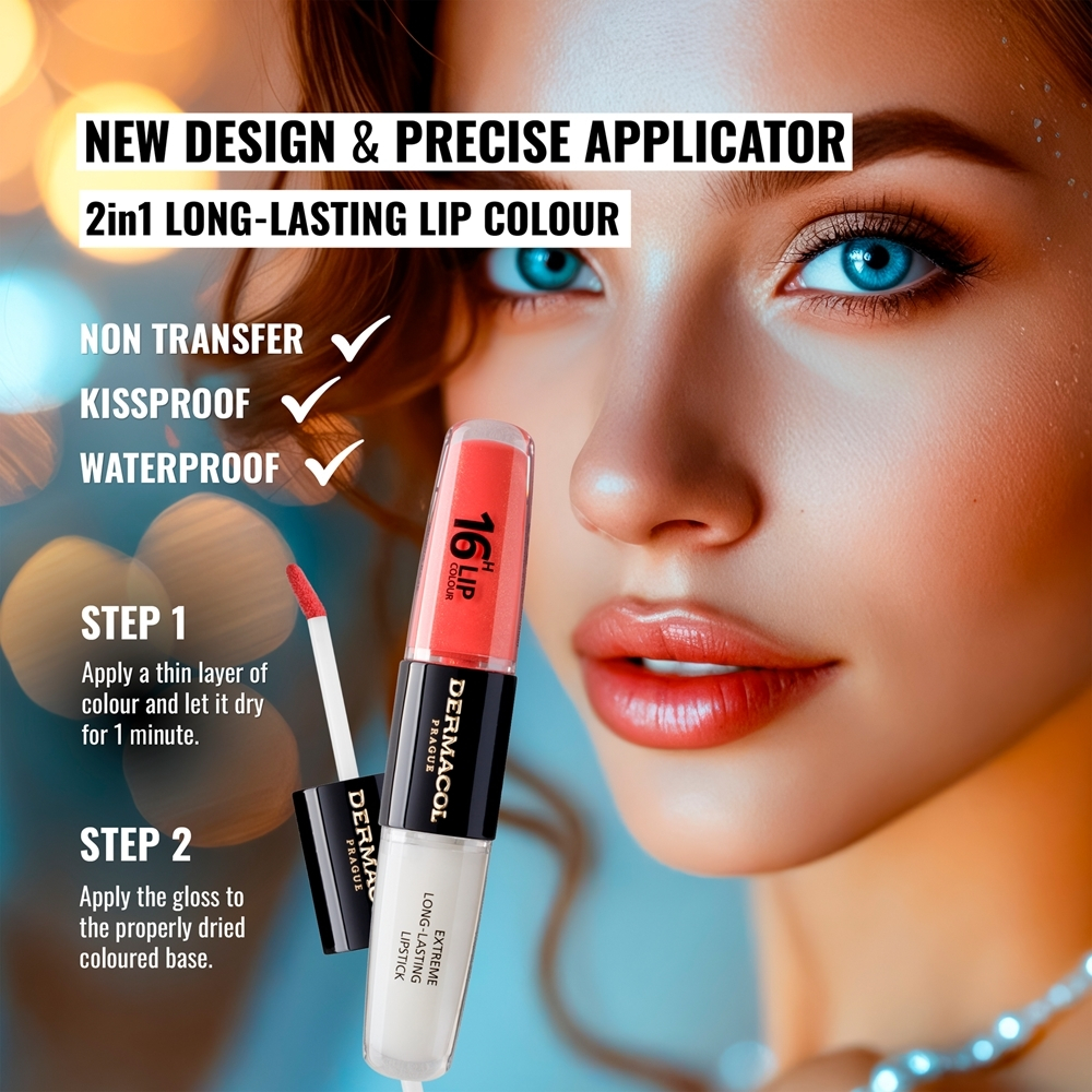Dermacol 16H Lip Colour - Стойкая помада и блеск для губ, 2× 4 ml