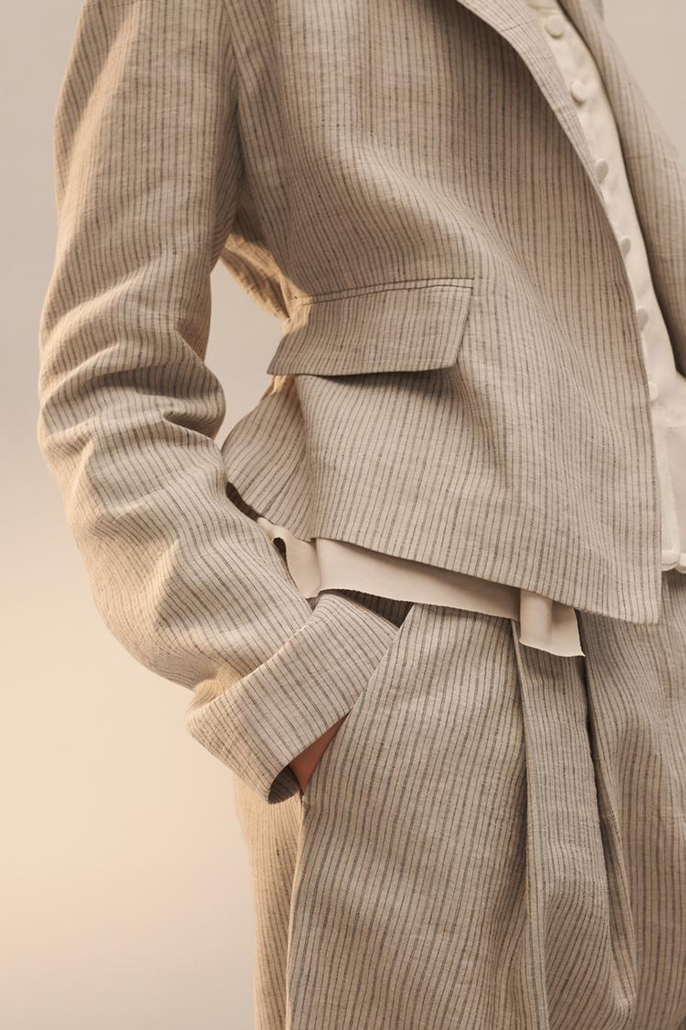 ZARA БЛЕЙЗЕР ИЗ СМЕСОВОГО ЛЬНА - LİMİTED EDİTİON, ПОЛОСКИ