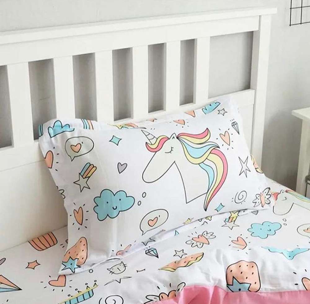 Постельное белье 1.5 Полуторка Сатин Детское Единорожка