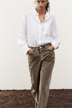 ZARA ДЖИНСЫ С ВЫСОКОЙ ПОСАДКОЙ Z1975 STRAIGHT ANKLE LENGTH, КОРИЧНЕВЫЙ С МЕЛАНЖЕВЫМ ЭФФЕКТОМ