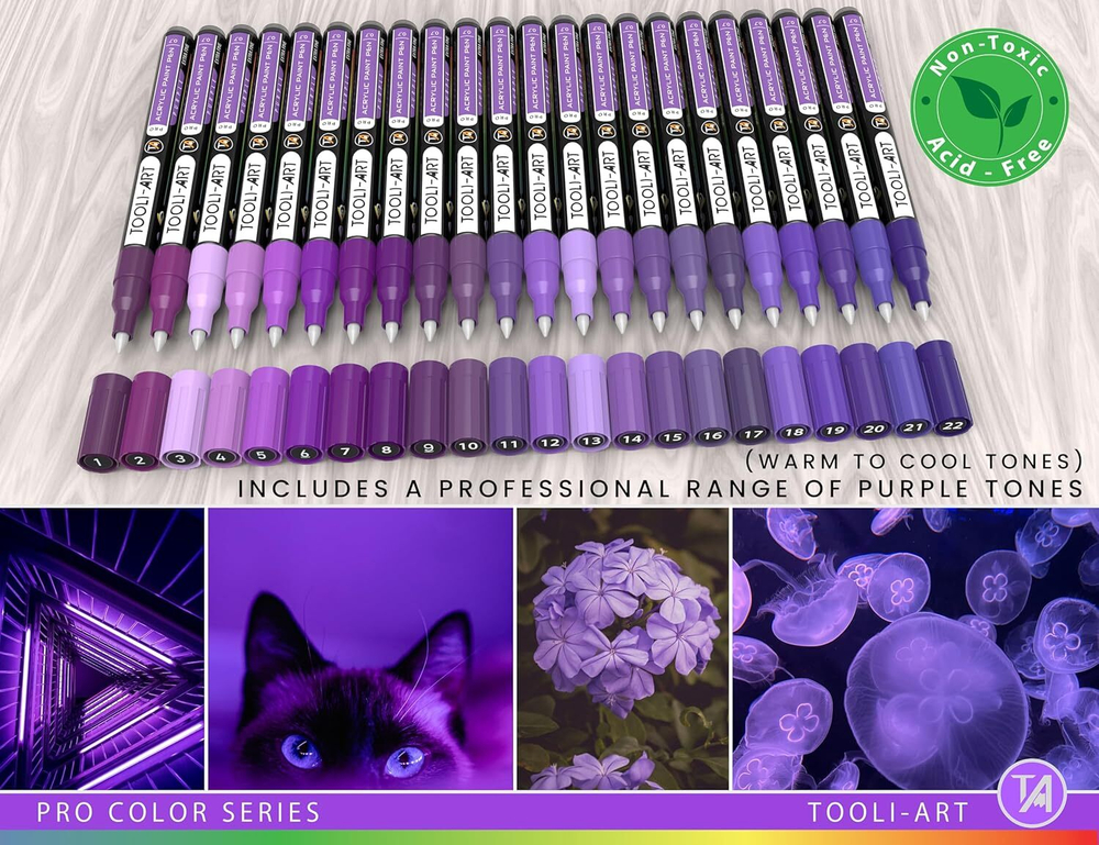 TOOLI-ART акриловые маркеры фломастеры, 22 шт., 0,7 мм Purple