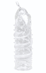 Закрытая рельефная насадка Crystal sleeve snakes в виде змеи с усиками - 14 см. (Цвет: прозрачный)