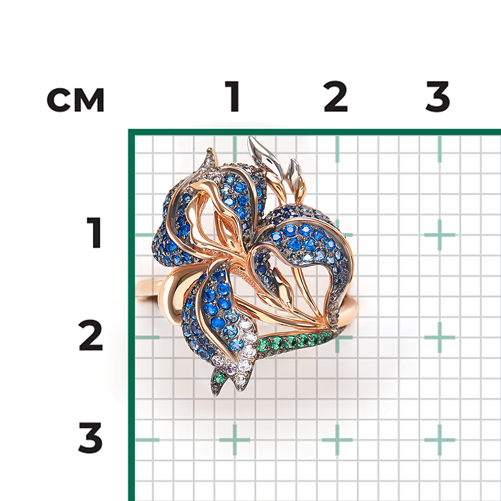 Кольцо «Ирис» из красного золота с фианитами