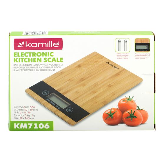 Весы электронные кухонные Kamille KM-7106 (20х14,5 см) платформа из бамбука