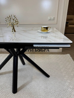 Кухонный раскладной стол "Монако" из керамогранита, белый мрамор