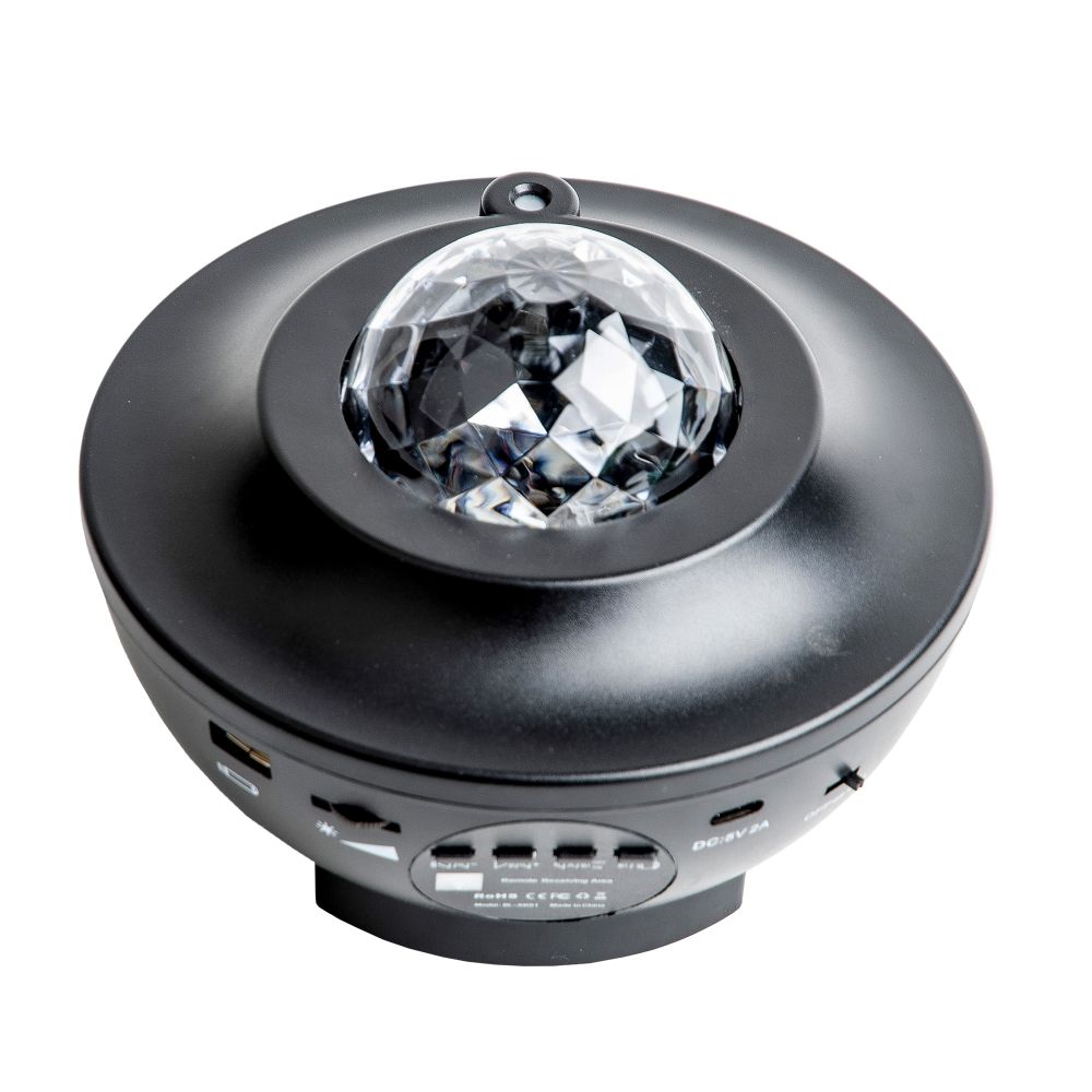 ULI-Q333 6W-RGBW BLACK Светодиодный светильник-проектор с Bluetooth. Проекция Звездное небо. Встроенный MP3 проигрыватель. 2 колонки. USB разъем. Пульт ДУ в-к. Черный. ТМ Volpe