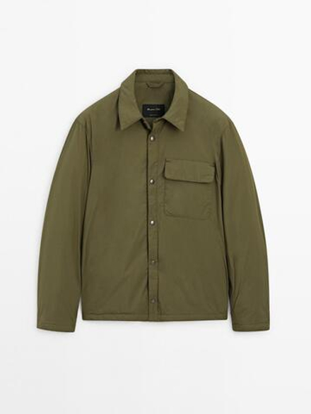Massimo Dutti Куртка-рубашка с нагрудным карманом, хаки
