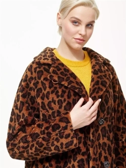 Шуба женская чебурашка тедди из шерсти мериноса, коричневый леопард, SilverFox