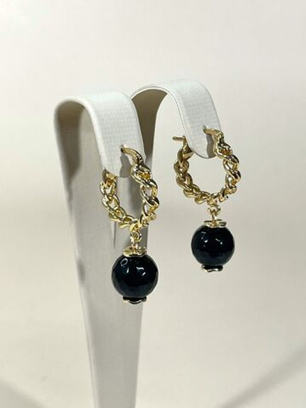 Серьги кольцо из цепи и агат