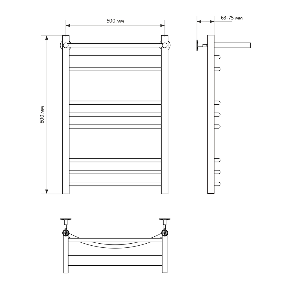 Полотенцесушитель MIXLINE CAPELLA  80х50 г2 (1/2'' ВР, 8 перекладин + ПОЛКА) водяной