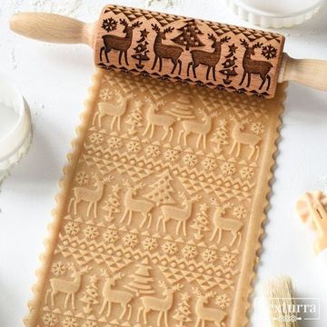 Малая скалка с узором Новогодний орнамент с оленями