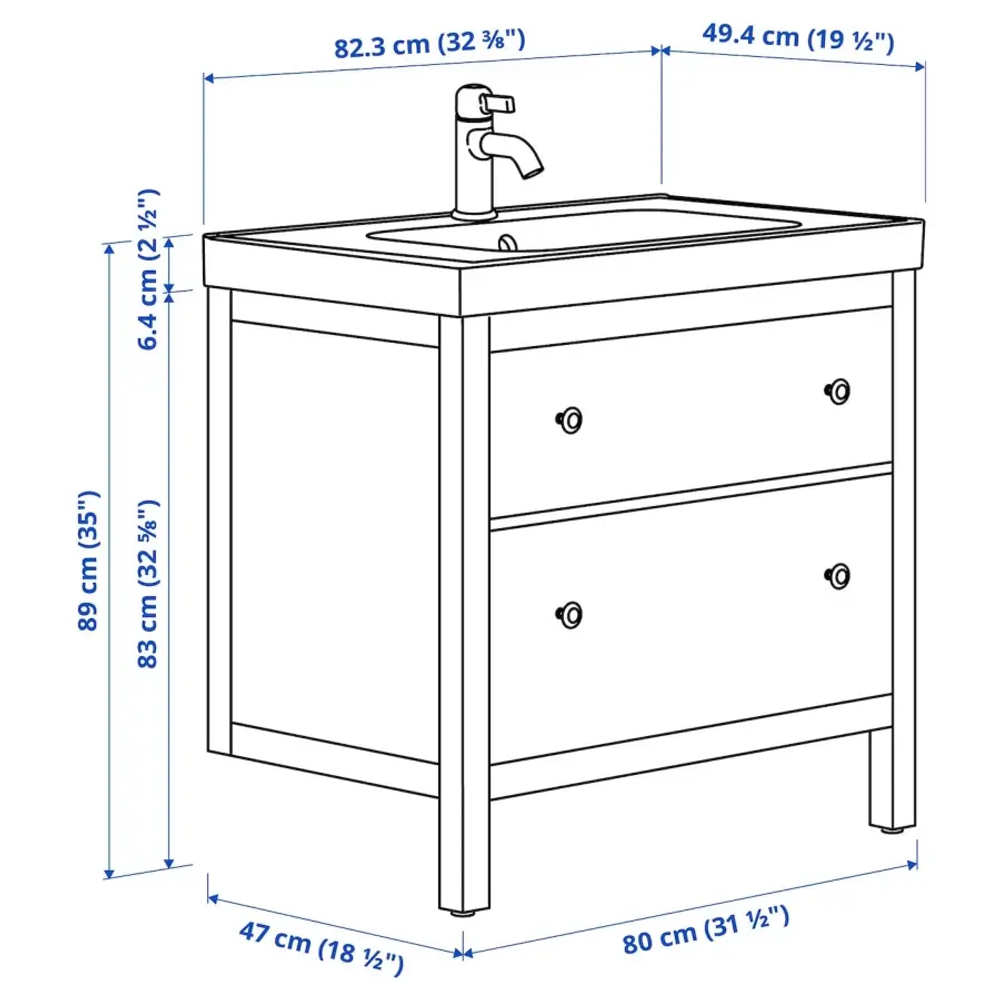 Тумба для ванной - HEMNES / ORRSJÖN /ORRSJОN  IKEA/ ХЕМНЕС/ОРРСЬЕН ИКЕА, 82х49х89 см, белый