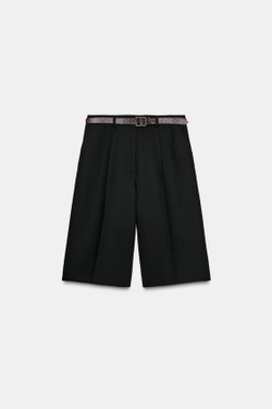 ZARА ДЛИННЫЕ БЕРМУДЫ С РЕМНЕМ, ЧЕРНЫЙ