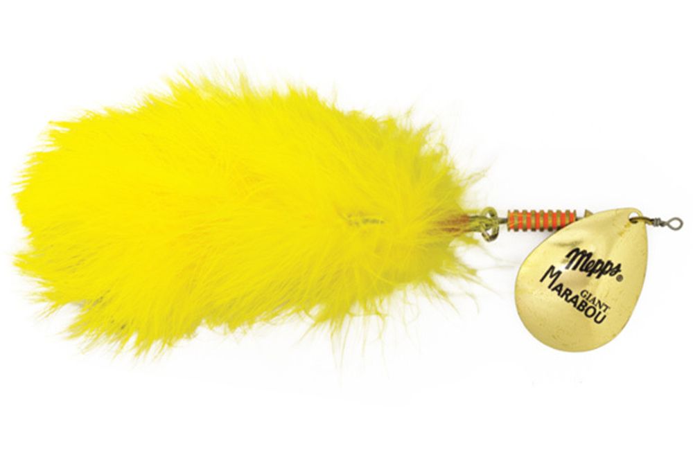 Блесна вращ. Mepps GIANT MARABOU Gold/Yellow (блистер)