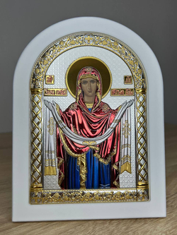 Покрова, икона арочная, белое дерево, эмаль 150х200