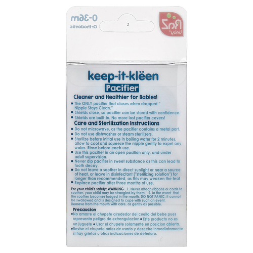 RaZbaby, Keep-It-Kleen, соска-пустышка, для детей 0–36 мес, синий и серый, 2 шт.