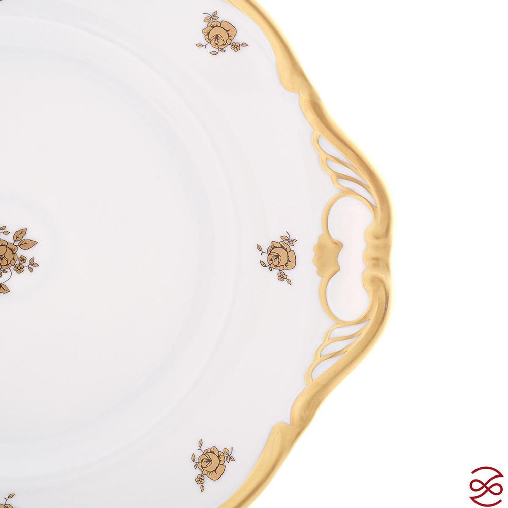 Тарелка для торта Queen's Crown Золотая роза 27 см
