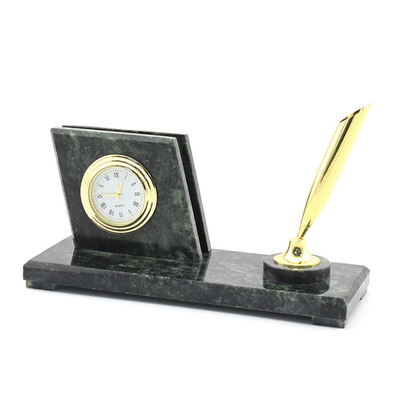 Часы из змеевика с визитницей (ромб), 160*60*75мм.