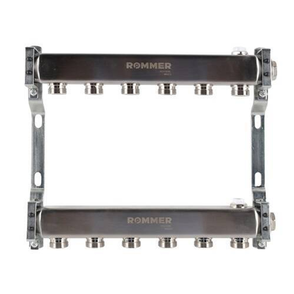 Коллекторная группа для радиаторного отопления ROMMER RMS4401 - 1" на 6 контуров 3/4"EK