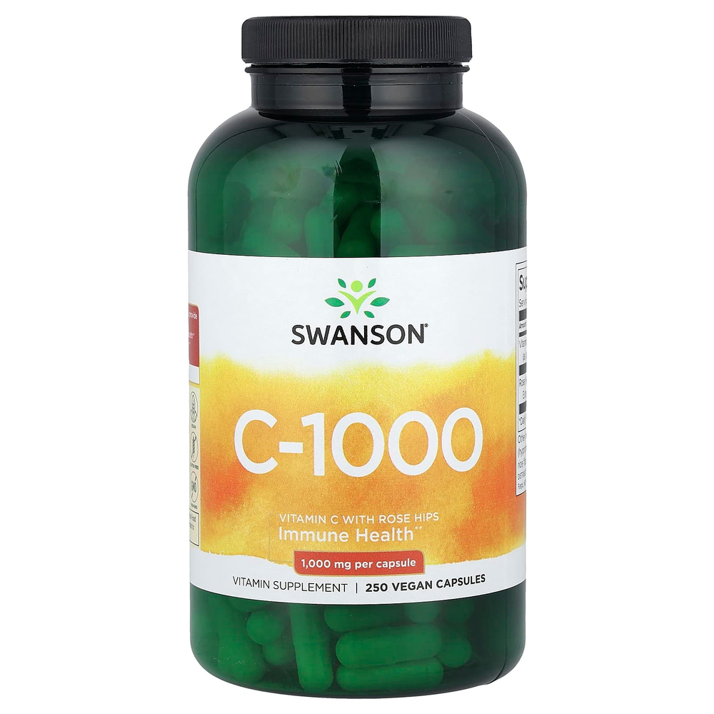 Swanson, C-1000, витамин C с шиповником, 250 веганских капсул