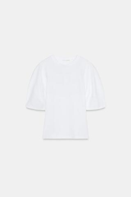 ZARA ФУТБОЛКА ИЗ ПЛОТНОГО ХЛОПКА С КОРОТКИМ РУКАВОМ, БЕЛЫЙ