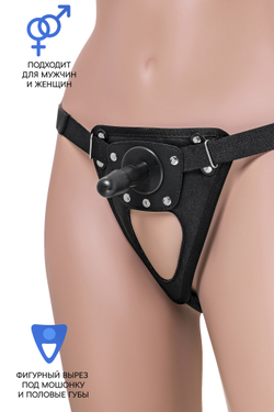 Трусики для страпона RealStick Strap-On Onyx, экокожа, черные