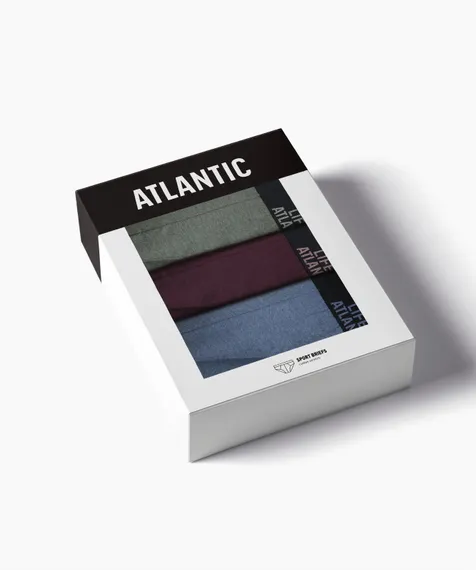 Мужские трусы (3шт) слипы спорт Atlantic 3MP-209, хлопок, зеленый меланж + винный меланж + голубой меланж