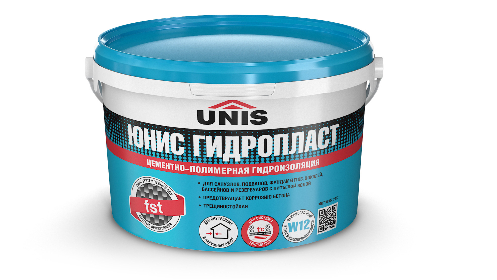 Армированная цементно-полимерная гидроизоляция UNIS ГИДРОПЛАСT W12 5 кг
