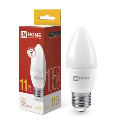 Лампа светодиодная LED-СВЕЧА-VC 11Вт 230В Е27 3000К ТЕПЛЫЙ 1050Лм IN HOME