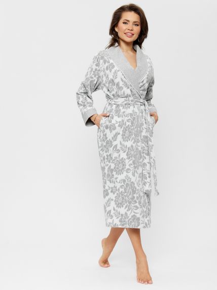 Халат женский велюровый жаккард 0443 серый NUSA Турция