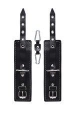 Черные двухслойные наручники с белой строчкой