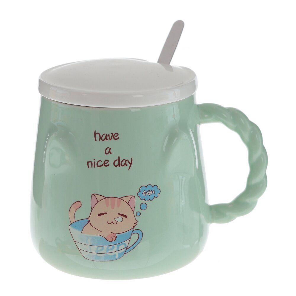 GAEM Кружка с крышкой и ложкой, 400 мл, L12 W9 H10 см, 4в.