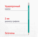 Карандаши простые чернографитные Hb с ластиком, Комплект 12 штук, Staff Everyday, 880600