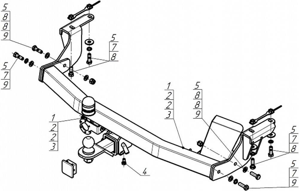 Фаркоп Motodor на Changan Cs95 2023- (под квадрат 50х50)(паспорт и сертификат в комплекте)(без электрики) 97208-E